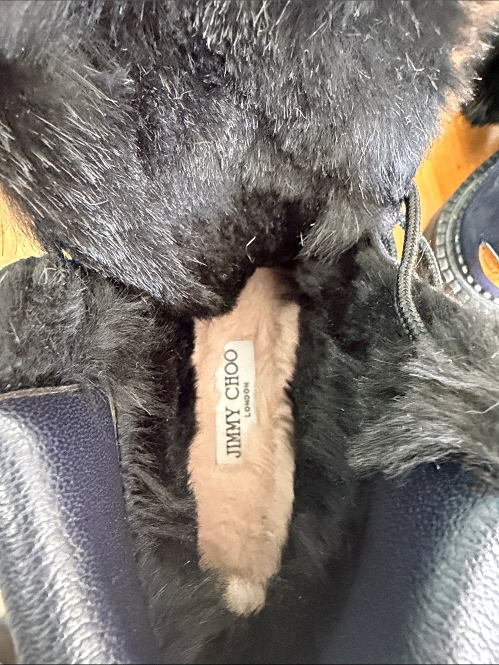 Jimmy Choo Women’s Navy Suede Lace-Up Winter Boots with Fur Lining and Pom Poms - Picture 3 of 5
